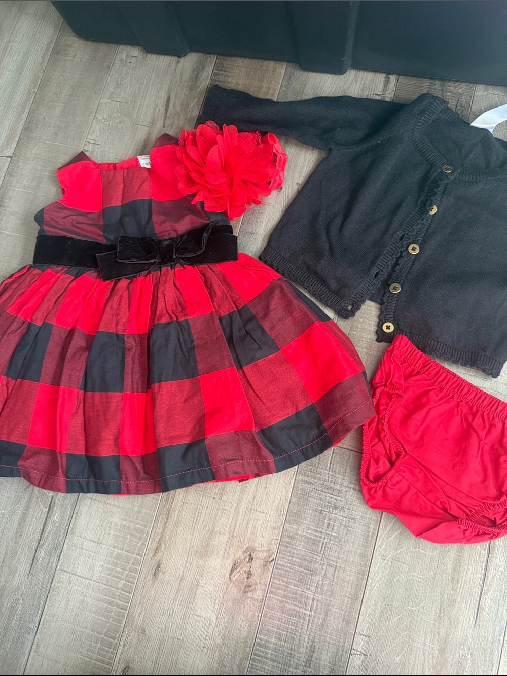 Carter's Red & Black Buffalo Plaid Dress Set with Black Cardigan